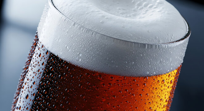 Refreshing Pint Close-up of a Frothy, Icy Cold Beer