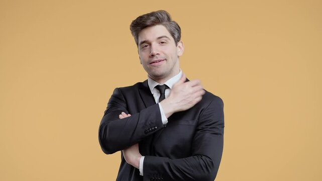 Confident businessman showing self-satisfaction after closing successful deal