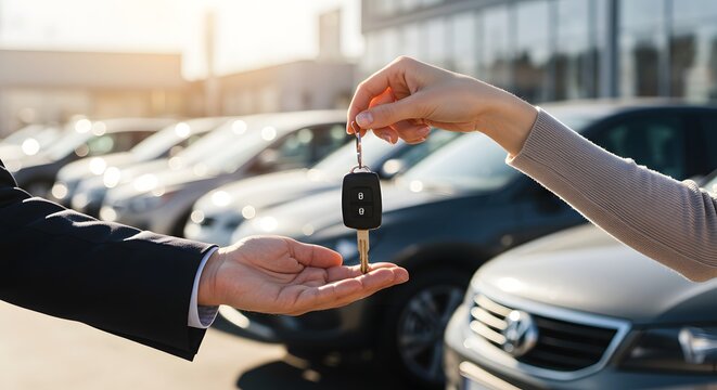 New Car Purchase Handing Over Keys at Dealership