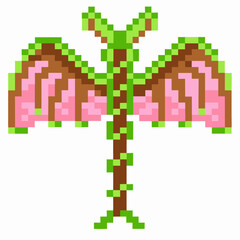 Pixel art fantasy dragon wings, retro green and pink design, pixelated mythical creature element, digital sprite