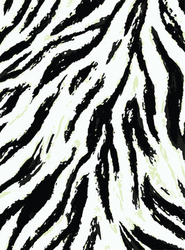 Seamless zebra skin pattern with isolated abstract hand drawn art wild leopard animal tiger skin background elements in black and white colors.Leopard , zebra and tiger mix furry skin seamless pattern