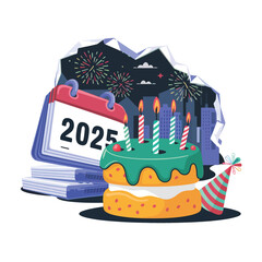 vector Birthdays, New Year celebrations, and the number 2025 Birthday Cake Icon
