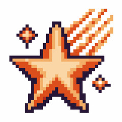 Obraz premium Retro pixel shooting star and sparkling stars, isolated on white 8 bit style, vintage meteor, digital celestial icon