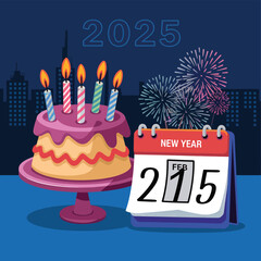 vector Birthdays, New Year celebrations, and the number 2025 Birthday Cake Icon
