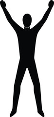 Black silhouette of a person with arms raised in a star jump position