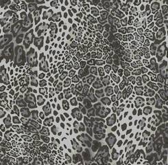 Leopard print. Vector seamless pattern. Animal jaguar skin background with black and brown spots on beige backdrop. Abstract exotic jungle texture. Repeat design for decor, fabric, textile, wallpapers