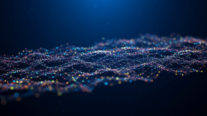 blockchain network visualization with glowing nodes, technology