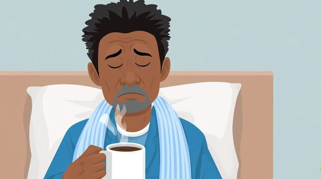 Cartoon of sick man in bed