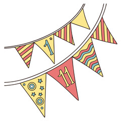 Festive Bunting Flags with Numbers One and Eleven party celebration