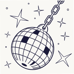 Disco ball on chain with stars celebration party