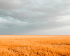 Orange grassland under gray sky scenic landscape