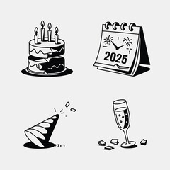 vector Birthdays, New Year celebrations, and the number 2025 Birthday Cake Icon
