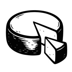 Artisanal Hand-Drawn Cheese Wheel with Slice Vector Illustration - Perfect for Menus, Recipes, and Dairy Product Designs