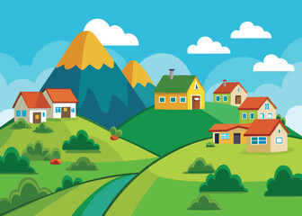 Cartoon Village background landscape vector design