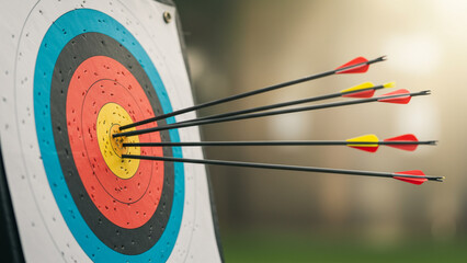 archery target with arrows, focus and accuracy sport