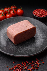 Food, meat, ham sliced in slices for the festive table. Spiced ham