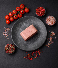 Food, meat, ham sliced in slices for the festive table. Spiced ham