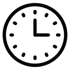 minimalist black and white clock icon showing 3 o'clock — clean analog timepiece symbol for scheduling, punctuality, and design use