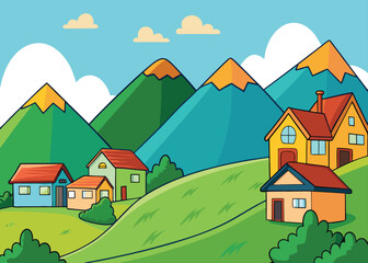 Cartoon Village background landscape vector design