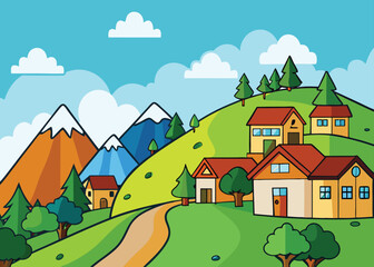 Cartoon Village background landscape vector design