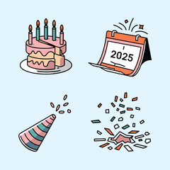 vector Birthdays, New Year celebrations, and the number 2025 Birthday Cake Icon

