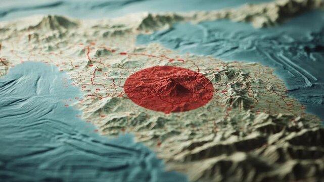 Seismic waves spreading from earthquake epicenter, revealing geological vulnerability and potential devastation across japanese landscape with dynamic visualization of tectonic plate interactions
