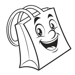 Cheerful shopping bag with happy face and wide smile cartoon character
