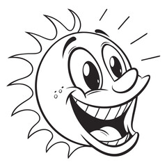 Cheerful cartoon sun with wide smile and bright eyes character smiling