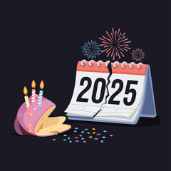 vector Birthdays, New Year celebrations, and the number 2025 Birthday Cake Icon
