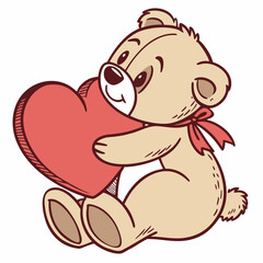 Cute teddy bear holding a heart love cartoon