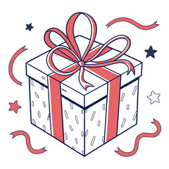 Festive gift box with ribbons and stars present celebration