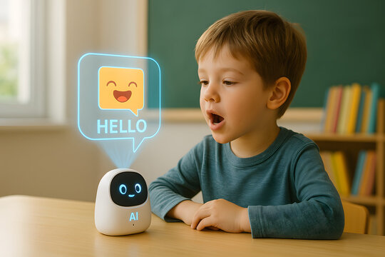 Child Interacting With AI Robot