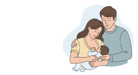 Woman breastfeeding infant, supported by her partner, with copy space