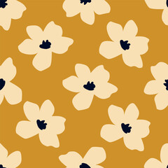 Hand drawn flowers. Seamless background with abstract cute flowers. Vector design ornament for paper; cover; fabric; interior decor; textile; fabric; wallpaper; surface design; label; packaging