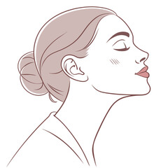 Elegant woman profile with closed eyes and soft hair bun face beauty
