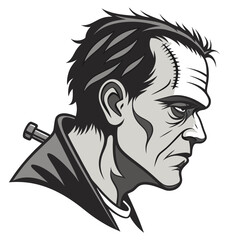 Frankenstein monster head profile illustration horror gothic