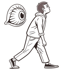 Stylized person looking up with an eye graphic cartoon