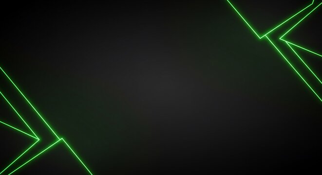A futuristic abstract background with vibrant green neon lines forming a geometric frame in the corners. The dark center provides excellent copy space for gaming or tech branding.