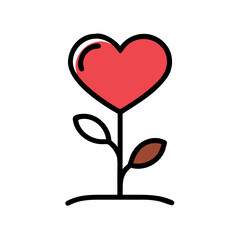 Red heart with brown leaf shape love