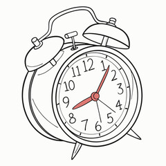 Retro alarm clock with red hands and bells vintage time