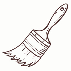 Hand drawn brown paint brush with bristles drawing craft