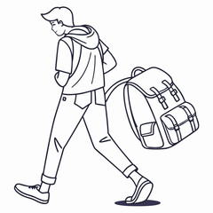 Young man walking with backpack travel journey