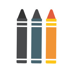 Three crayons in grey blue and orange drawing colorful