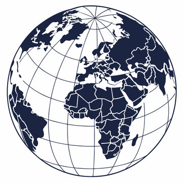 Dark blue globe with continents and latitude longitude lines earth world