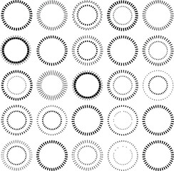 Collection of hand drawn black circle designs with dot and line decoration on white background