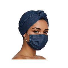 Woman Wearing a Blue Turban and Protective Face Mask
