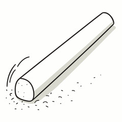 White chalk stick with scattered dust isolated drawing