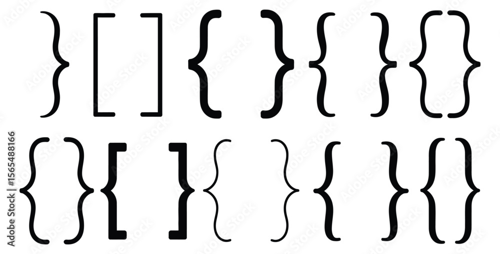 Fototapete minimalistic icon set featuring curly braces and square brackets in black on white background, ideal