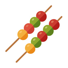 Colorful fruit skewers on white background food