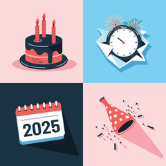 vector Birthdays, New Year celebrations, and the number 2025 Birthday Cake Icon
